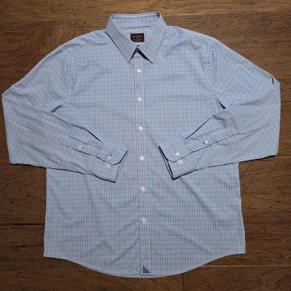 UNTUCKIT Men's Long Sleeve Nylon/Spandex Plaid Shirt Button Up Performance Large